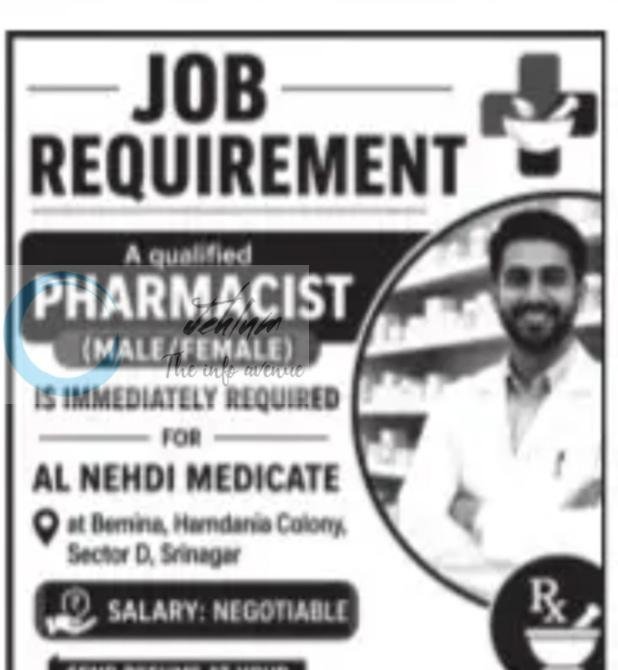 AL NEHDI MEDICATE Srinagar Pharmacist job opportunities 2026