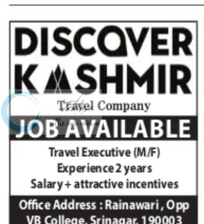 Discover Kashmir Travel Srinagar Travel Executive job opportunities 2026