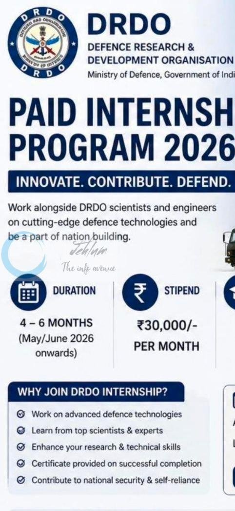 Defence Research and Development Organisation DRDO Paid Internship opportunities 2026