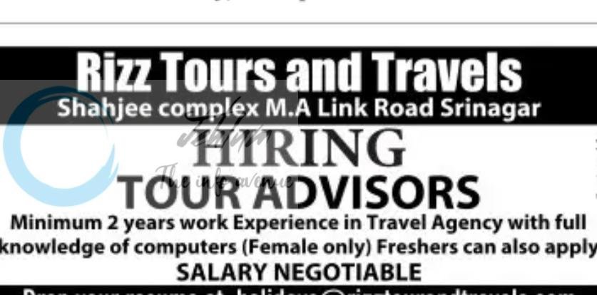 Rizz Tours and Travels Srinagar Tour Advisors job opportunities 2026