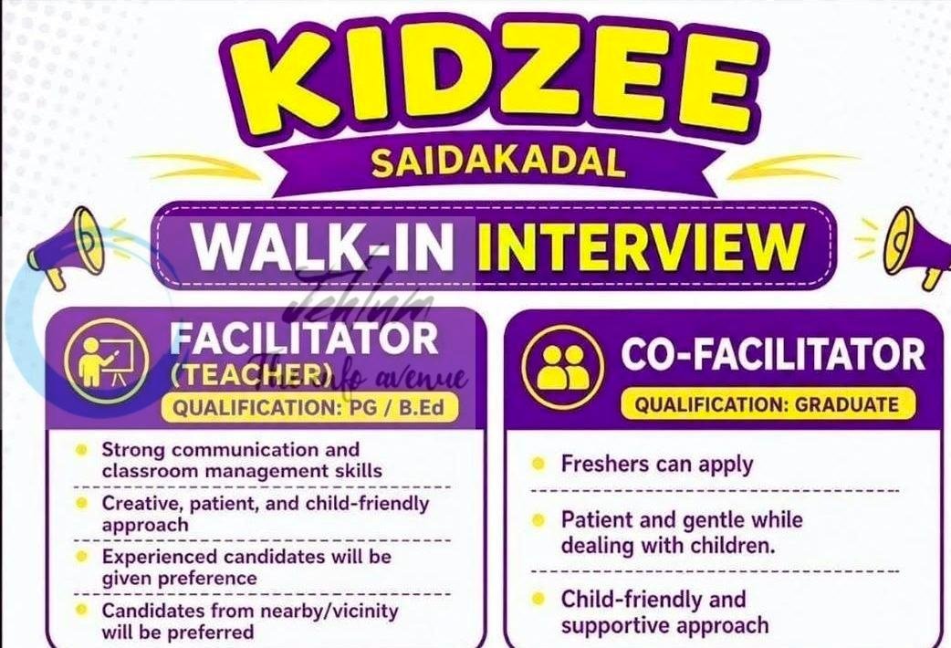 Kidzee Saidakadal Srinagar Facilitator Co-Facilitator job opportunities 2026