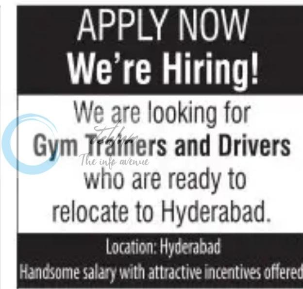 Savisa Central Hyderabad Gym Trainers Drivers job opportunities 2026