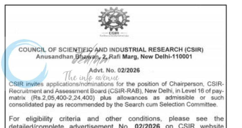 CSIR-Recruitment and Assessment Board New Delhi Chairperson employment opportunities Notice 02/2026