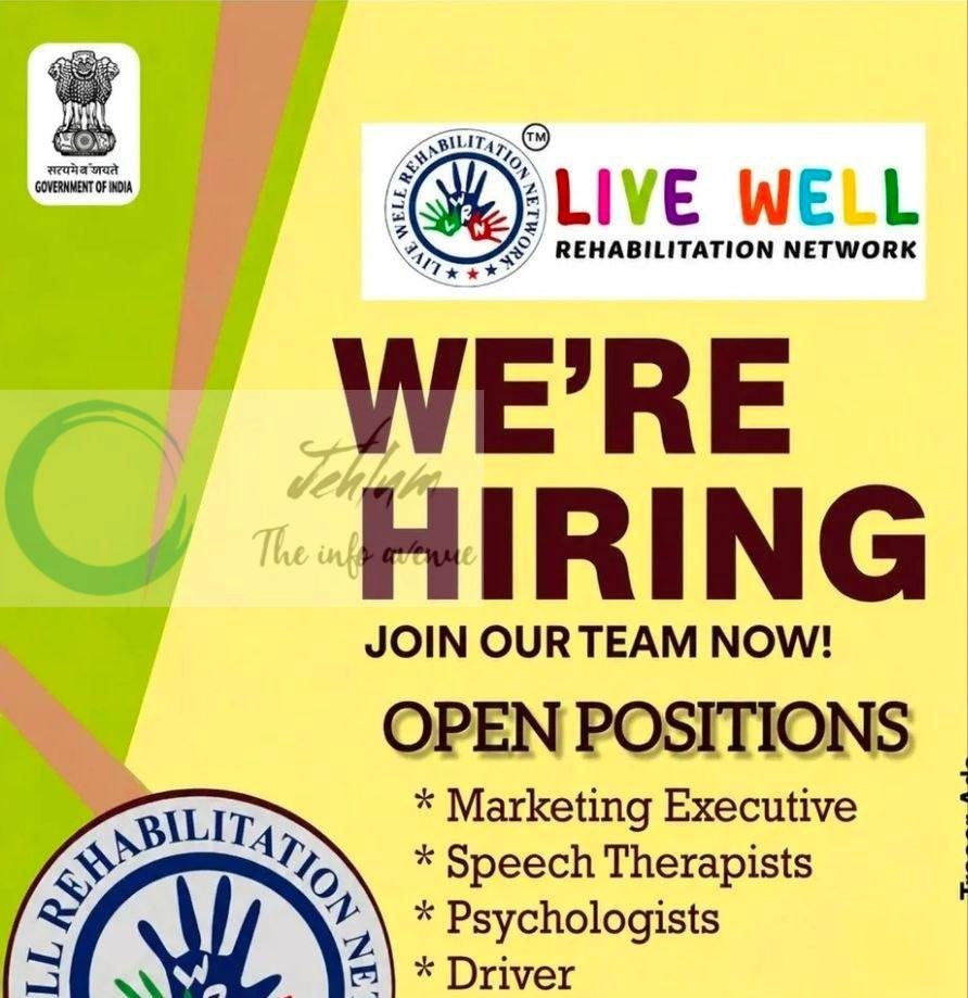Live Well Rehabilitation Network LWRN Bemina Marketing Executive Speech Therapists Psychologists job opportunities 2026
