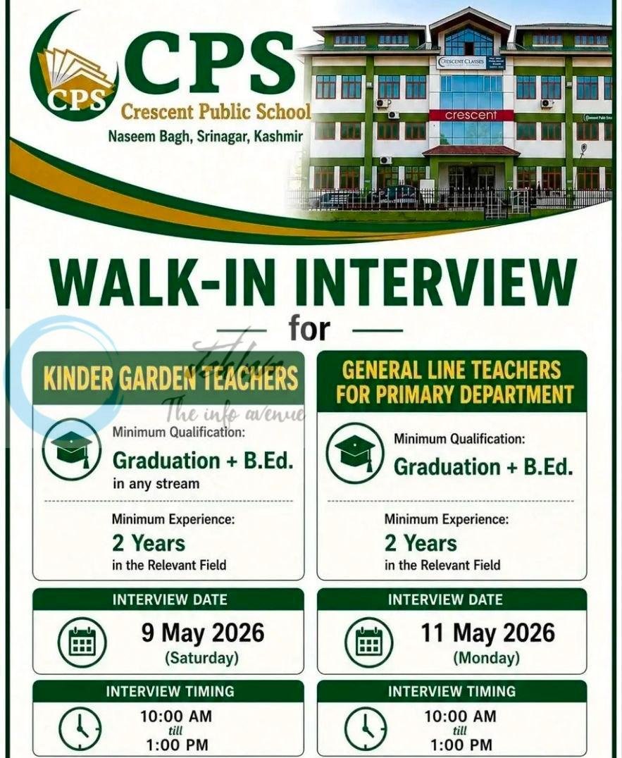 Crescent Public School CPS srinagar teaching job opportunities 2026