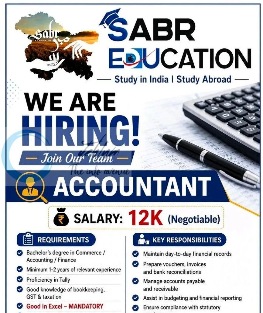 Sabr Education srinagar Accountant job opportunities 2026