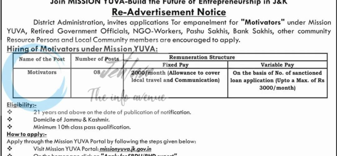 District Development Commissioner Srinagar DDC Motivators job opportunities notice DIPK/1161-26