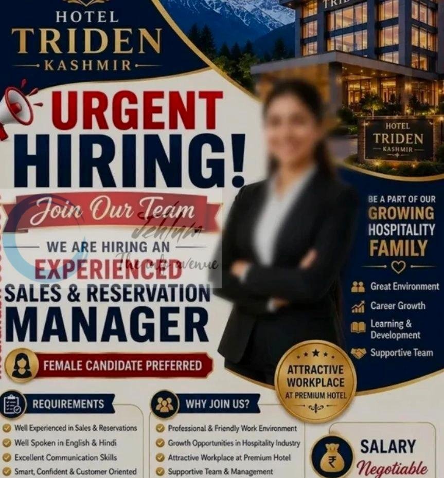 Hotel Triden Srinagar Sales and Reservation Manager job opportunities 2026