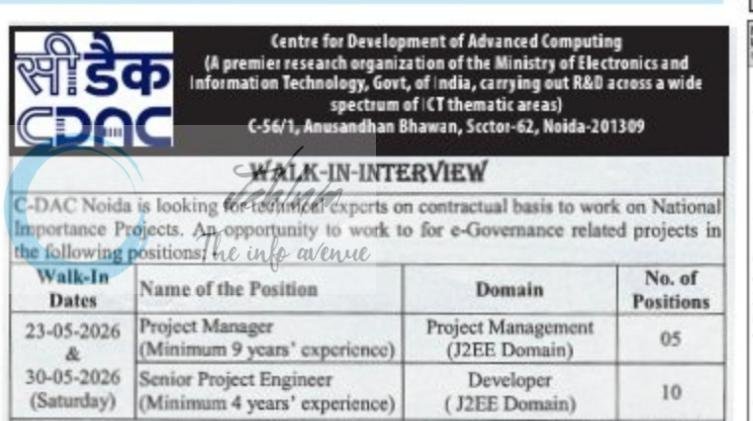 Centre for Development of Advanced Computing CDAC Noida Project Manager Senior Project Engineer job opportunities 2026 1 Centre for Development of Advanced Computing CDAC Noida Project Manager Senior Project Engineer job opportunities 2026