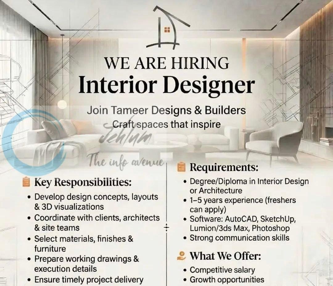 Tameer Designs and Builders Interior Designer job opportunities 2026