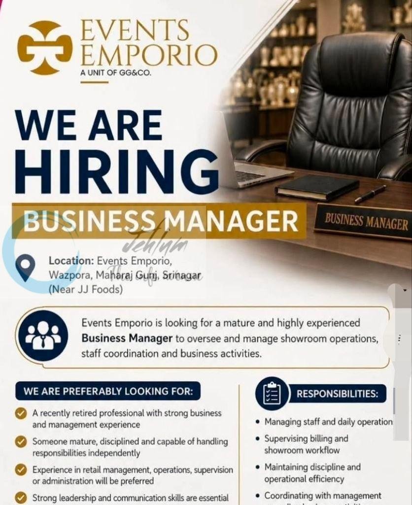 Events Emporio srinagar Business Manager job opportunities 2026