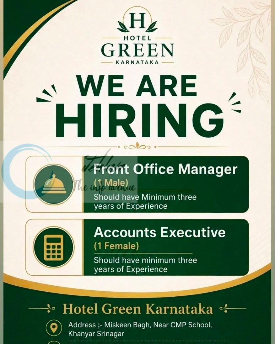 Hotel Green Karnataka Srinagar staff job opportunities 2026