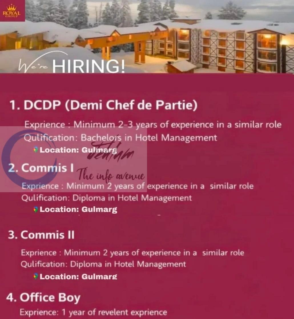 Royal Group Gulmarg office staff job opportunities 2026