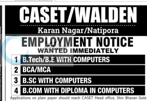 CASET/WALDEN school srinagar staff employment opportunities 2026