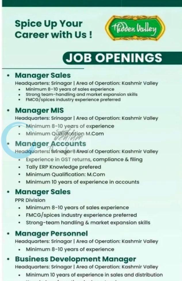 Valley Banday Impex Srinagar staff job opportunities 2026