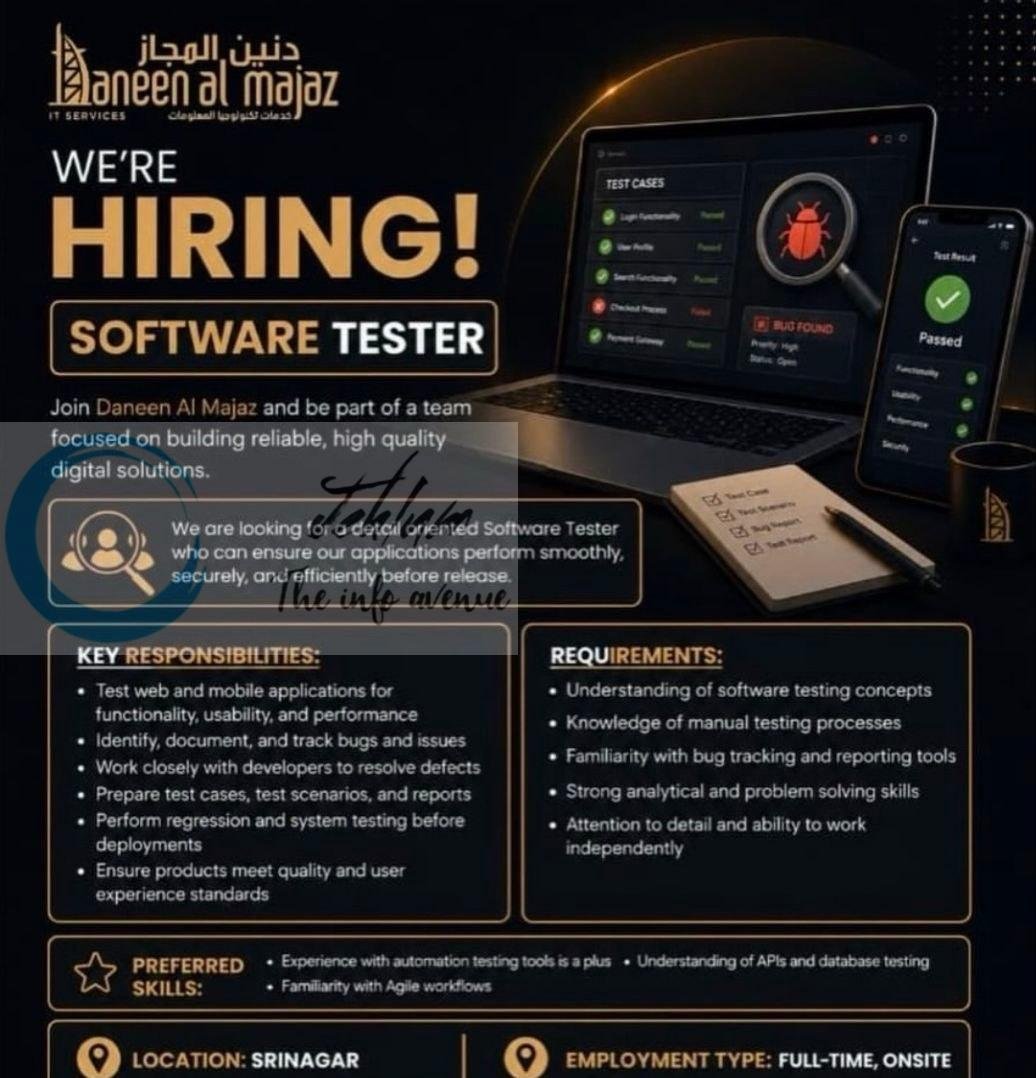 Daneen Al Majaz IT Services DAM Srinagar Software Tester job opportunities 2026