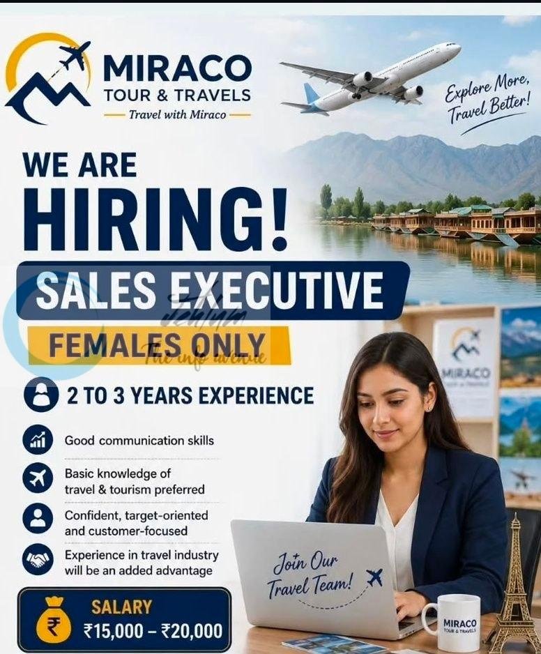 Miraco Tour and Travels Srinagar Sales Executive Job opportunities 2026