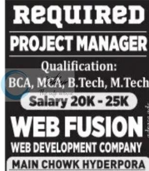Web Fusion WF Srinagar Project Manager job opportunities 2026