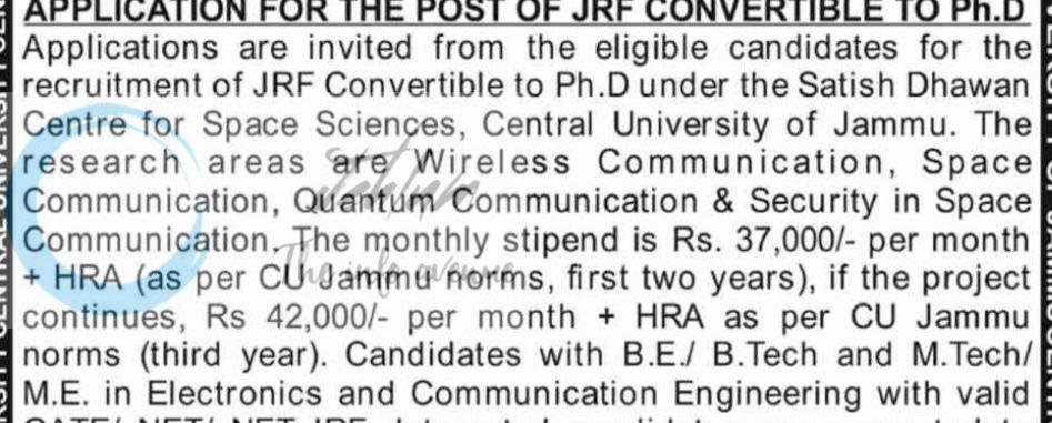 Central University of Jammu CU Jammu JRF employment opportunities 2026
