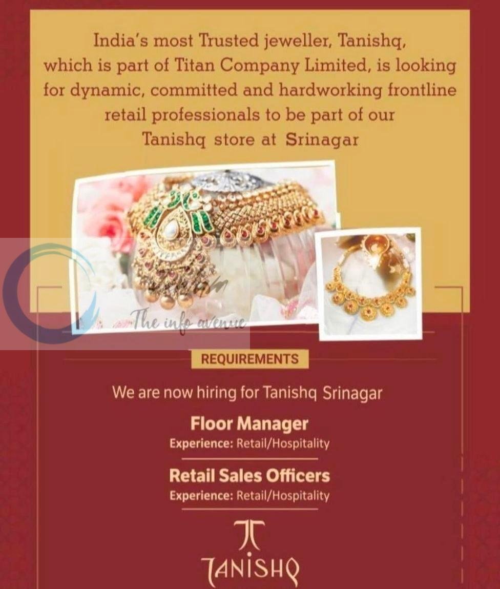 Tanishq Srinagar Floor Manager/Retail Sales Officers job opportunities 2026