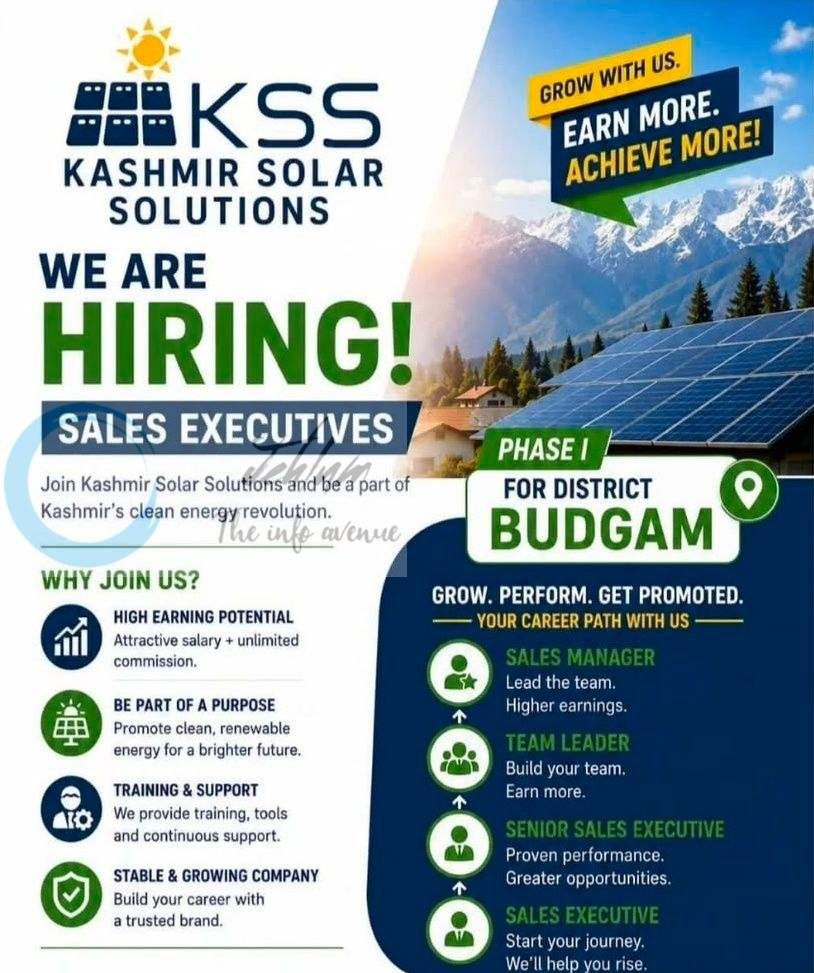 Kashmir Solar Solutions KSS Budgam Sales Executives job opportunities 2026