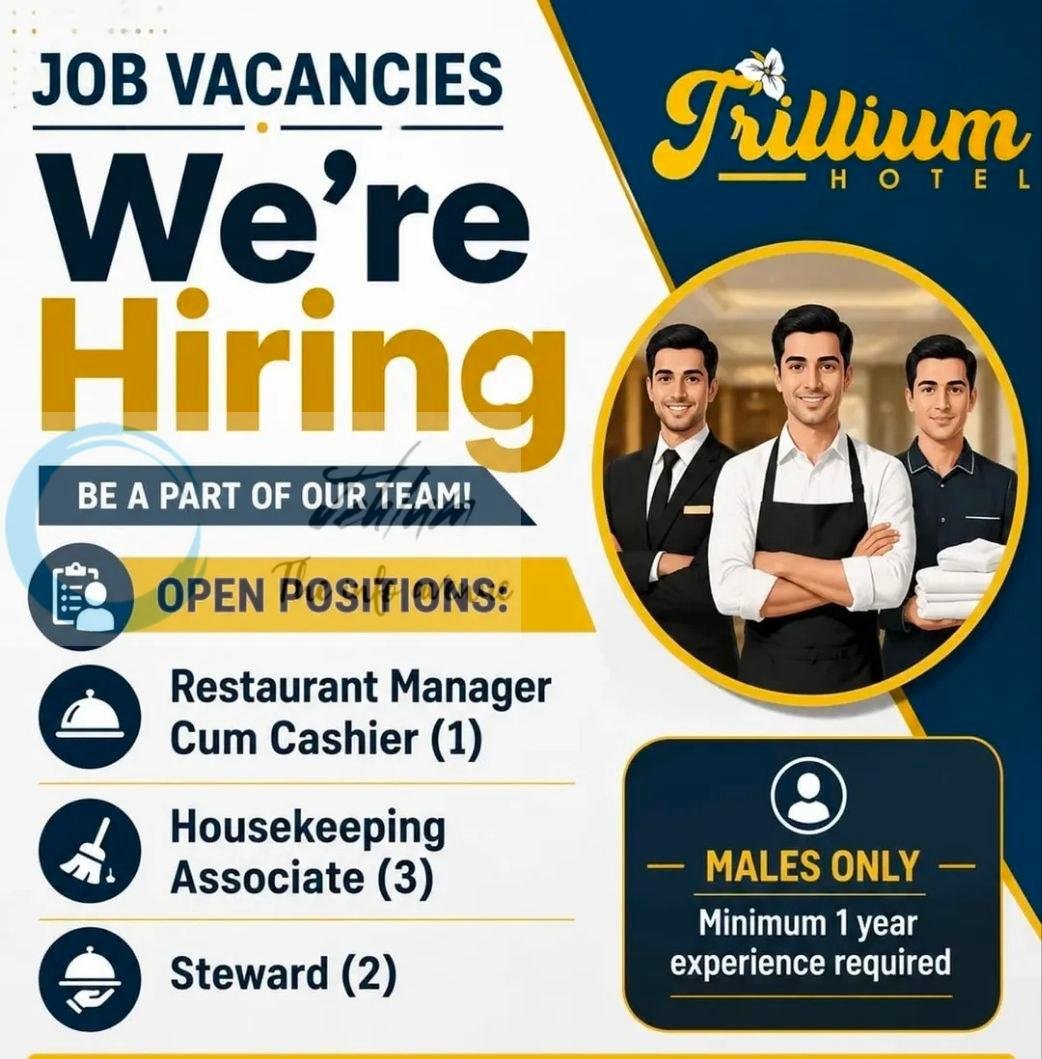Trillium Hotel Srinagar Restaurant Manager Housekeeping Associate Steward job opportunities 2026