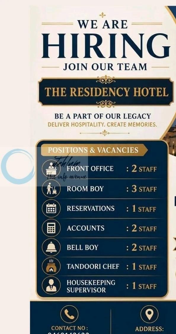 Residency Hotel Srinagar staff job opportunities 2026