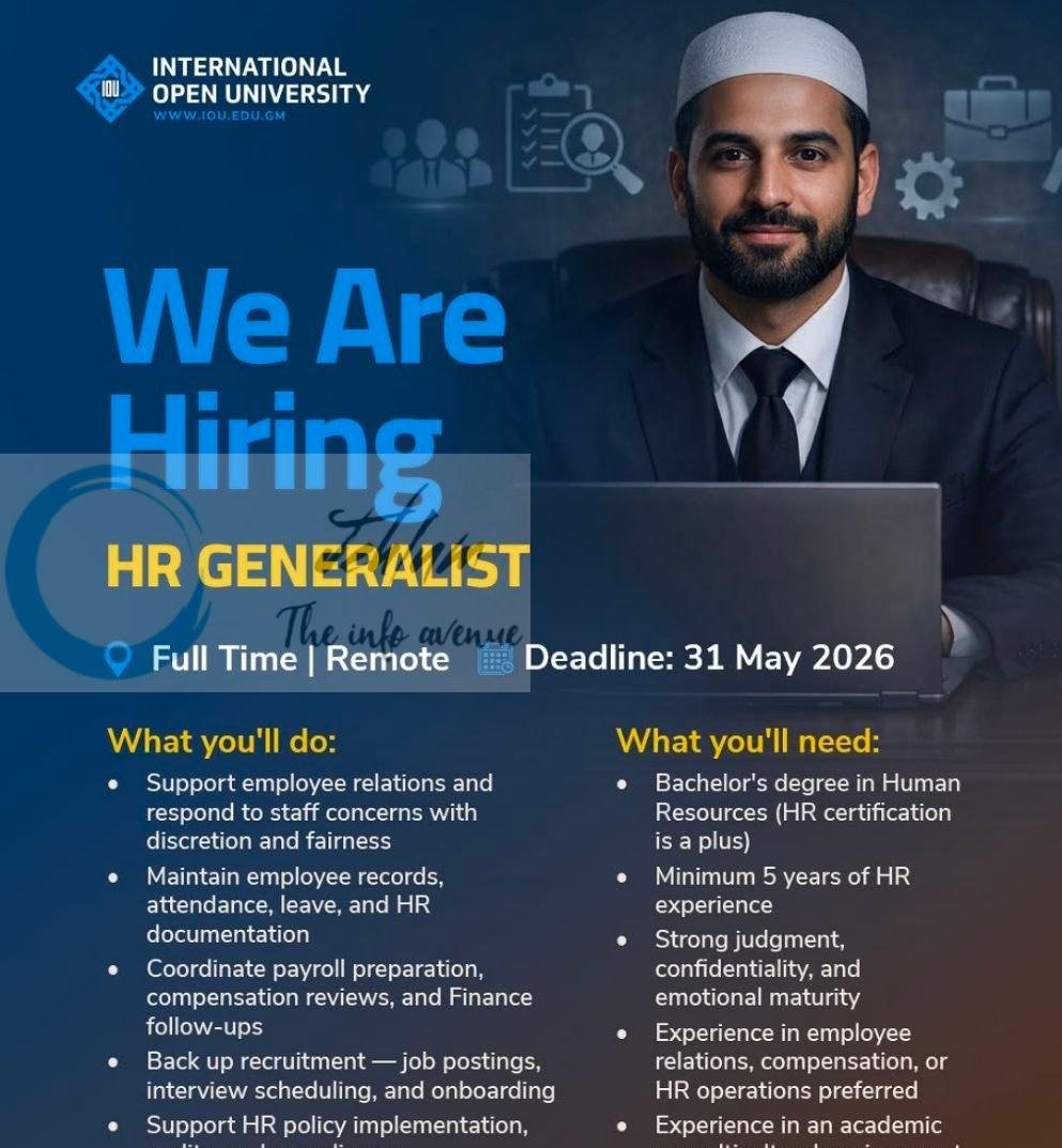 International Open University IOU HR generalist job opportunities 2026