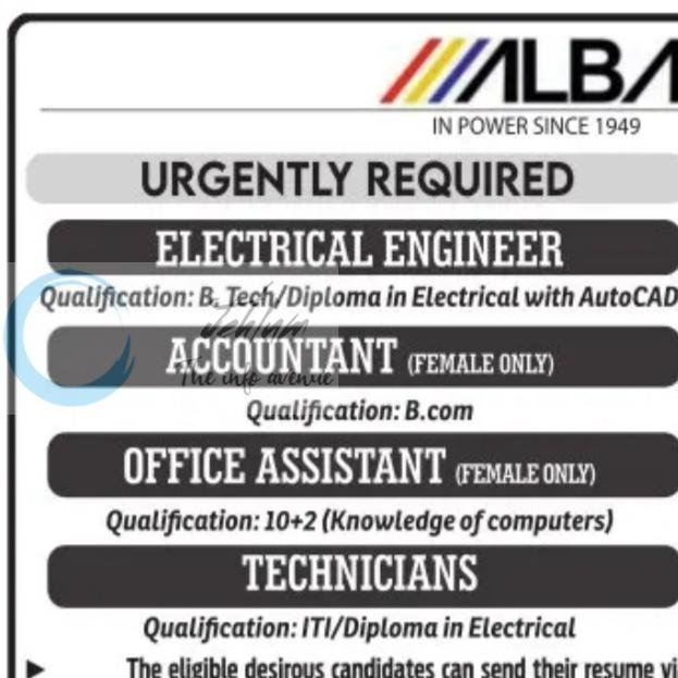ALBA in power since 1949 srinagar Electrical Engineer/Accountant/Office Assistant job opportunities 2026