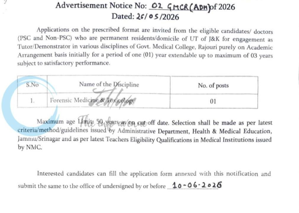 Government Medical College Rajouri GMCR Rajouri faculty job opportunities notice 02 GMCR ADM of 2026