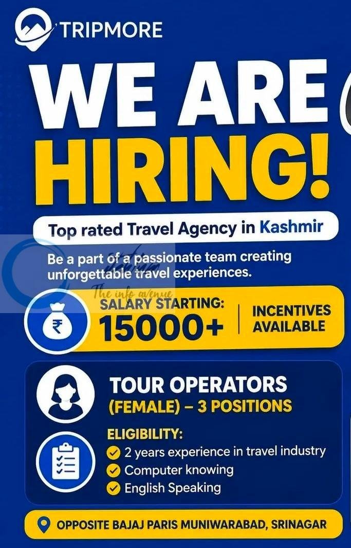 Tripmore Srinagar Tour Operators job opportunities 2026