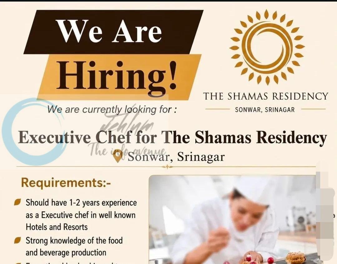THE SHAMAS RESIDENCY Srinagar Executive Chef job opportunities 2026