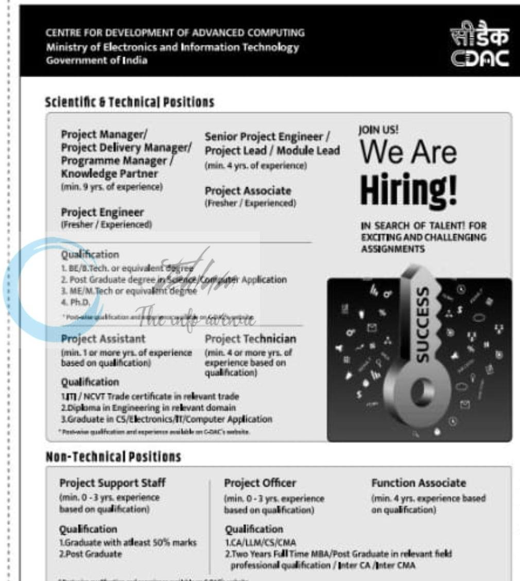 Centre for Development of Advanced Computing CDAC Project Manager Project Engineer Project Assistant employment opportunities notice CORP/JIT/02/2026