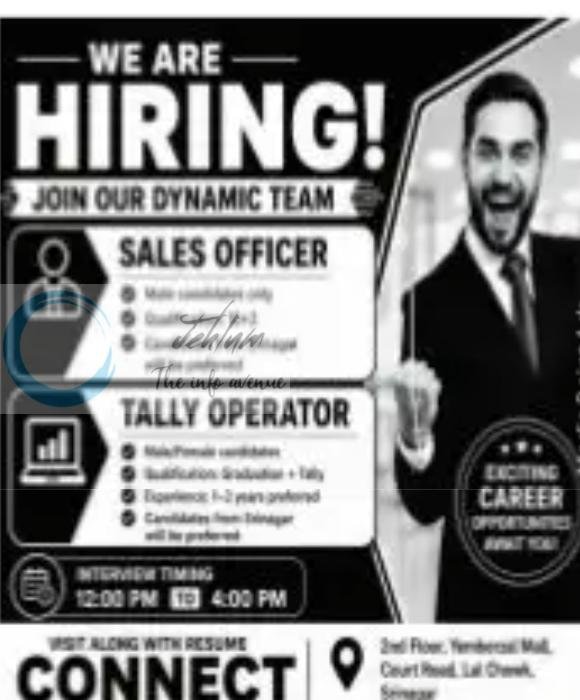 Connect Srinagar Sales Officer Tally Operator job opportunities 2026