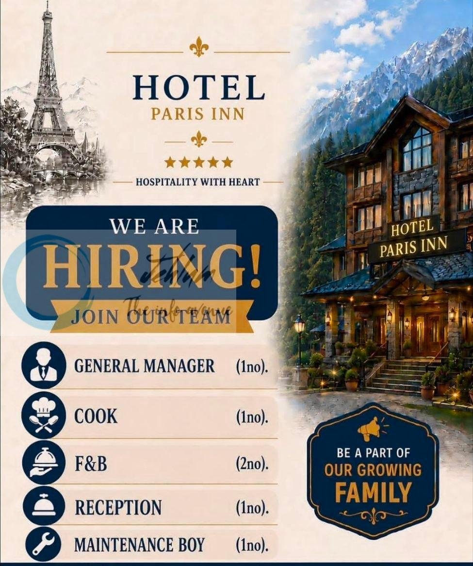 Hotel Paris Inn Pahalgam job opportunities notice 2026