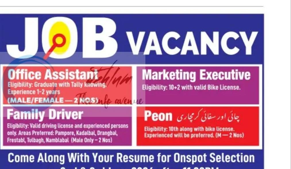 Miracle Advertising Agency Srinagar Office Assistant Marketing Executive Family Driver job opportunities 2026
