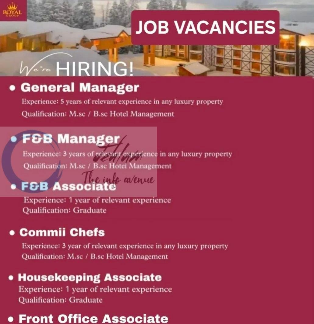 Royal Group Gulmarg General Manager FandB Manager FandB Associate job opportunities 2026