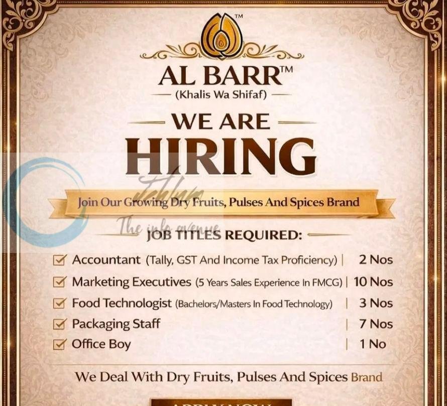 Al Barr Srinagar Accountant Marketing Executives Food Technologist job opportunities 2026
