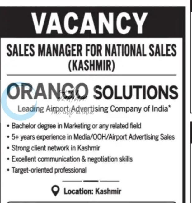 Orango Solutions Kashmir Sales Manager job opportunities 2026