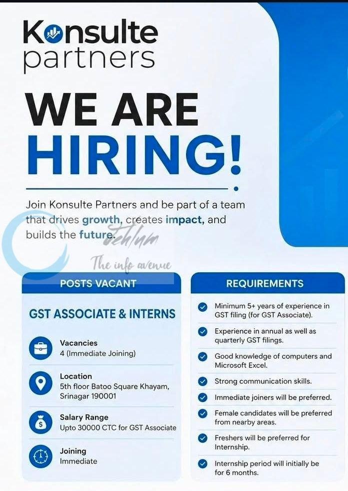 Konsulte Partners KP Srinagar GST Associate Interns job opportunities 2026