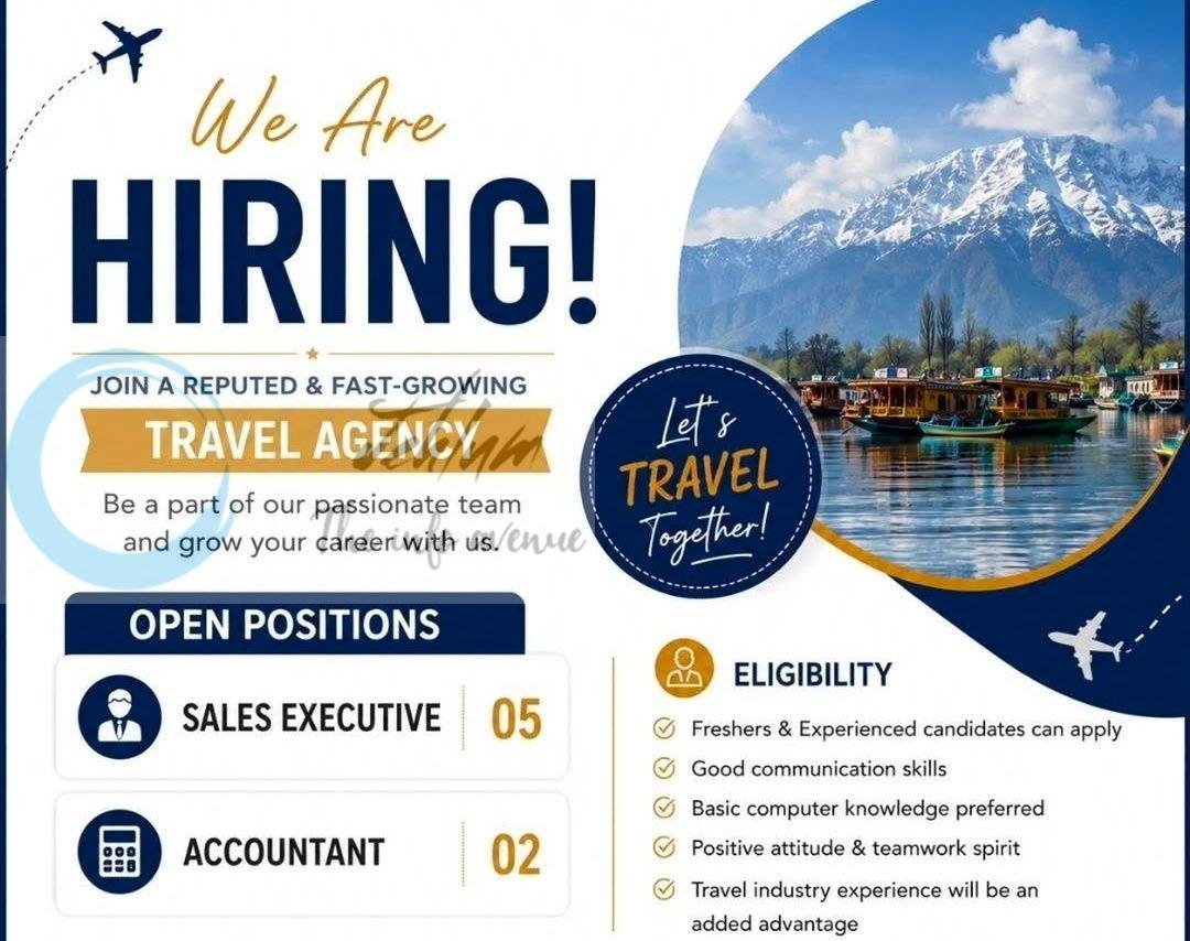 Travel Agency Srinagar Kashmir Sales Executive Accountant job opportunities 2026 1 Travel Agency Srinagar Kashmir Sales Executive Accountant job opportunities 2026