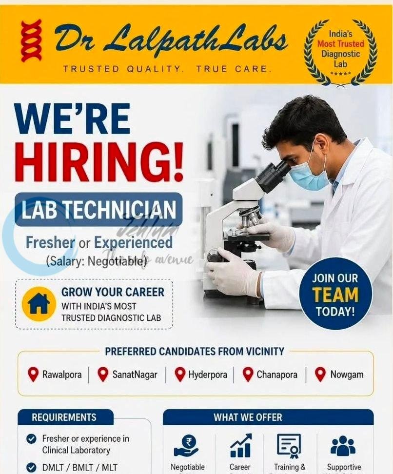 Dr LalPathLabs LPL Srinagar Lab Technician job opportunities 2026 1 Dr LalPathLabs LPL Srinagar Lab Technician job opportunities 2026