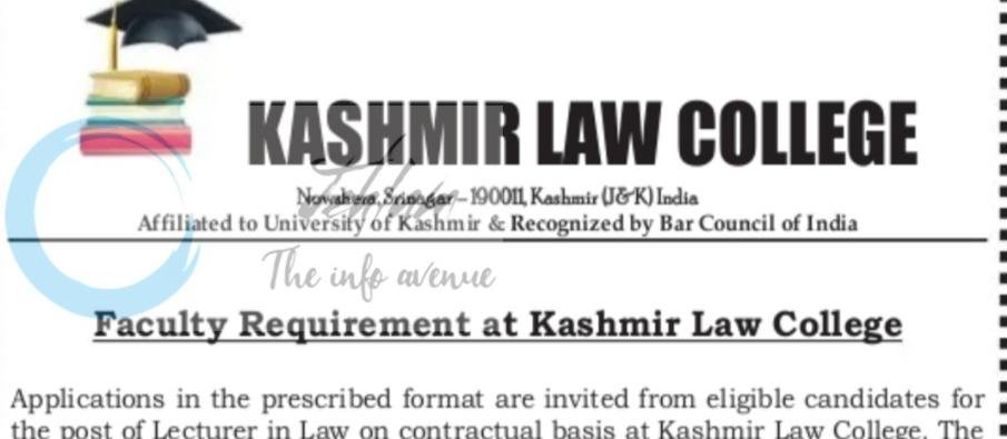 Kashmir Law College KLC Srinagar faculty job opportunities 2026