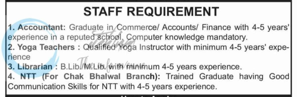 Crescent Public School CPS Jammu Accountant Yoga Teachers Librarian job opportunities 2026