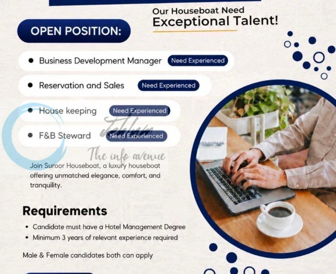 Suroor Houseboat Srinagar Business Development Manager Reservation and Sales Housekeeping job opportunities 2026 1 Suroor Houseboat Srinagar Business Development Manager Reservation and Sales Housekeeping job opportunities 2026