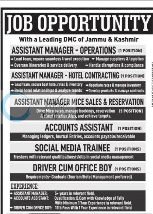 Axis Ventures Travel AVT Rajbagh Srinagar Assistant Manager Accounts Assistant Social Media Trainee job opportunities 2026 1 Axis Ventures Travel AVT Rajbagh Srinagar Assistant Manager Accounts Assistant Social Media Trainee job opportunities 2026