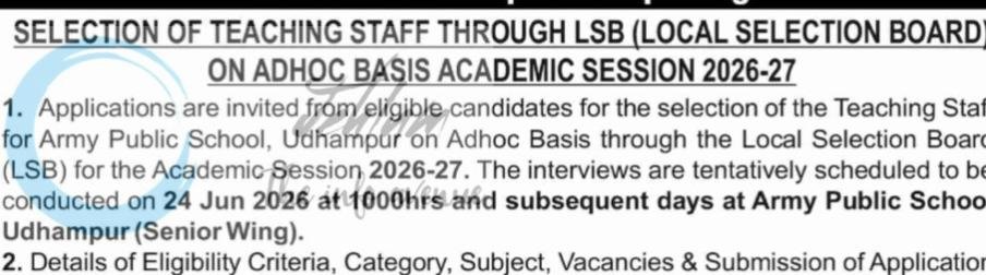 Headquarters 71 Sub Area Army Public School Udhampur Teaching Staff Jobs Advertisement Notice 2026 1 Headquarters 71 Sub Area Army Public School Udhampur Teaching Staff Jobs Advertisement Notice 2026