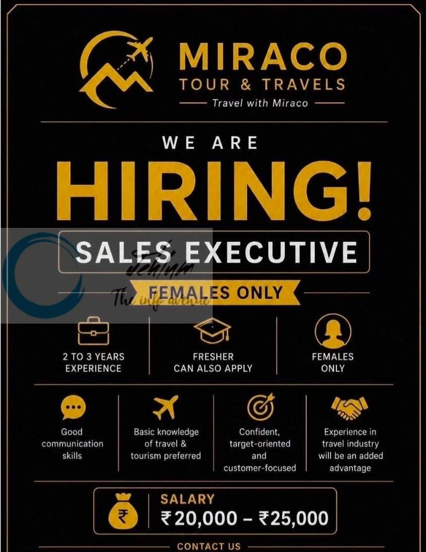 Miraco Tour and Travels Srinagar sales Executive job opportunities 2026 1 Miraco Tour and Travels Srinagar sales Executive job opportunities 2026