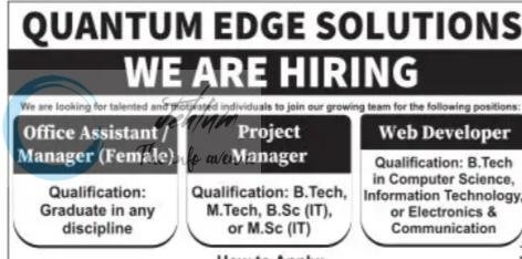 Quantum Edge Solutions QES Srinagar Office Assistant Manager Project Manager Web Developer job opportunities 2026
