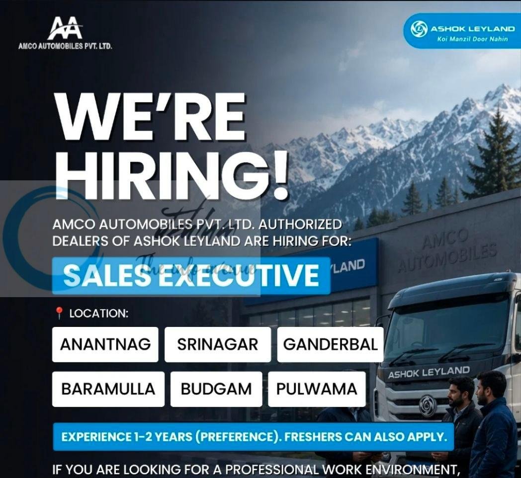 AMCO Automobiles Pvt Ltd AMCO Srinagar Sales Executive job opportunities 2026
